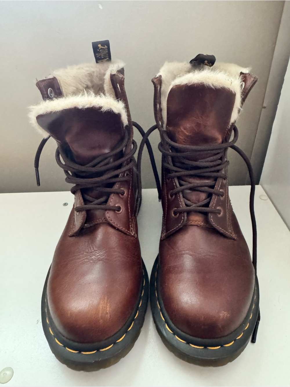 Dr martens 1460 Serena boots in butterscotch leather with cream faux fur lining - Picture 5 of 8